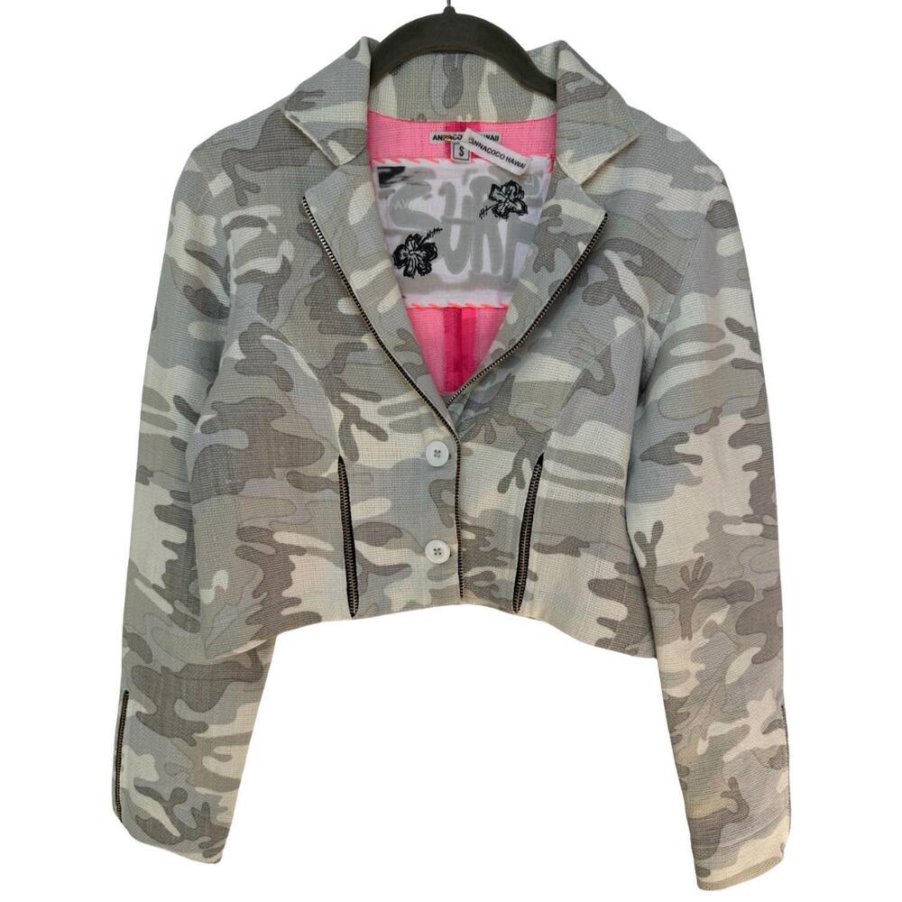 NEW ANNACOCO HAWAII women's camo crop jacket in grey